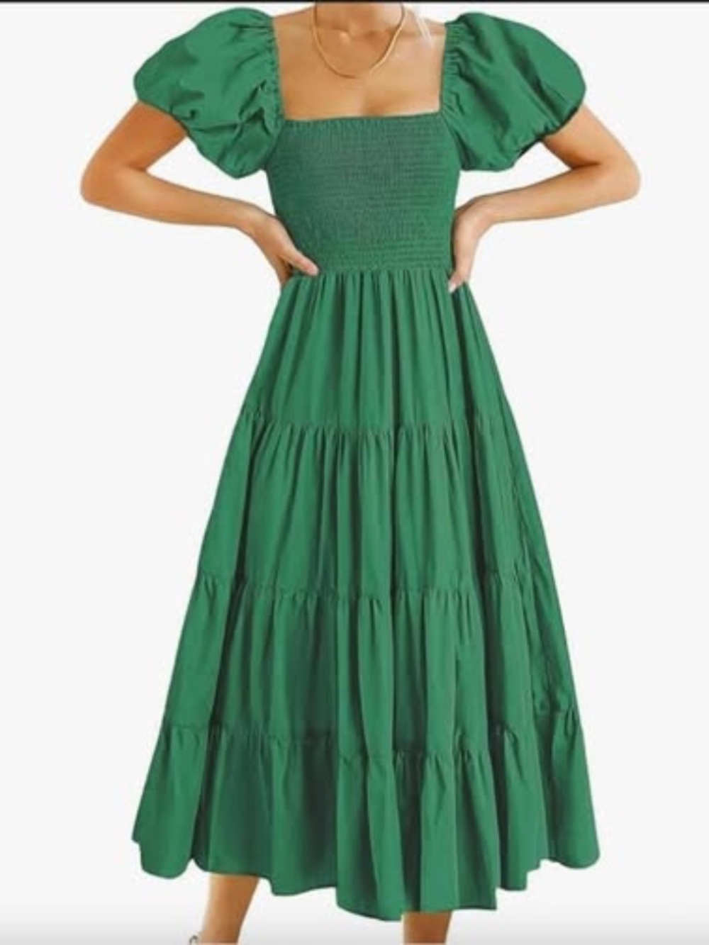 BRAND NEW Womens Emerald Green Puff Sleeve Midi Dress (With Tags) Size Large